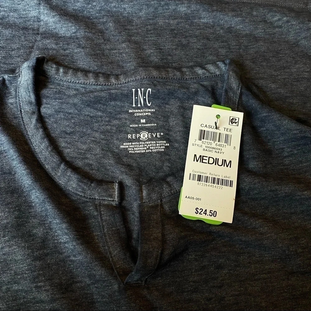 Mens NWT INC notched or split neckline short sleeve shirt size medium